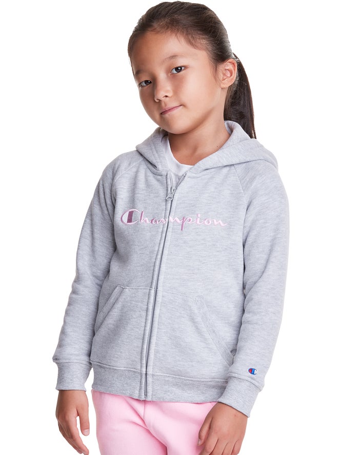 Champion Girls Hoodie NZ - Fleece Raglan Full Zip Script Logo Grey ( 9270-DVIEY )